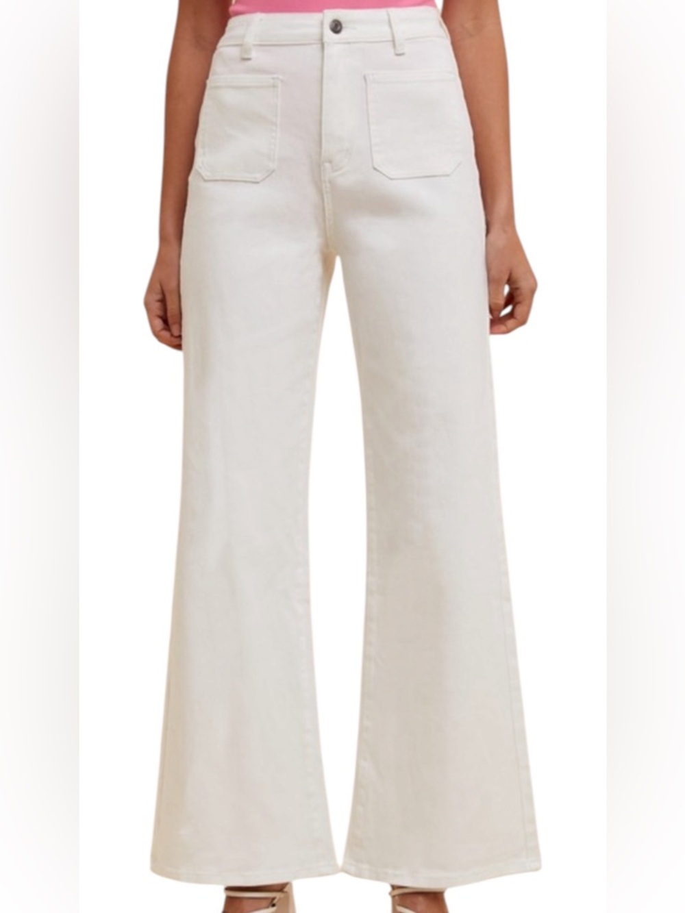Annie Wear White Stretch Flare Boot Cut Denim with Front Patch Pockets
